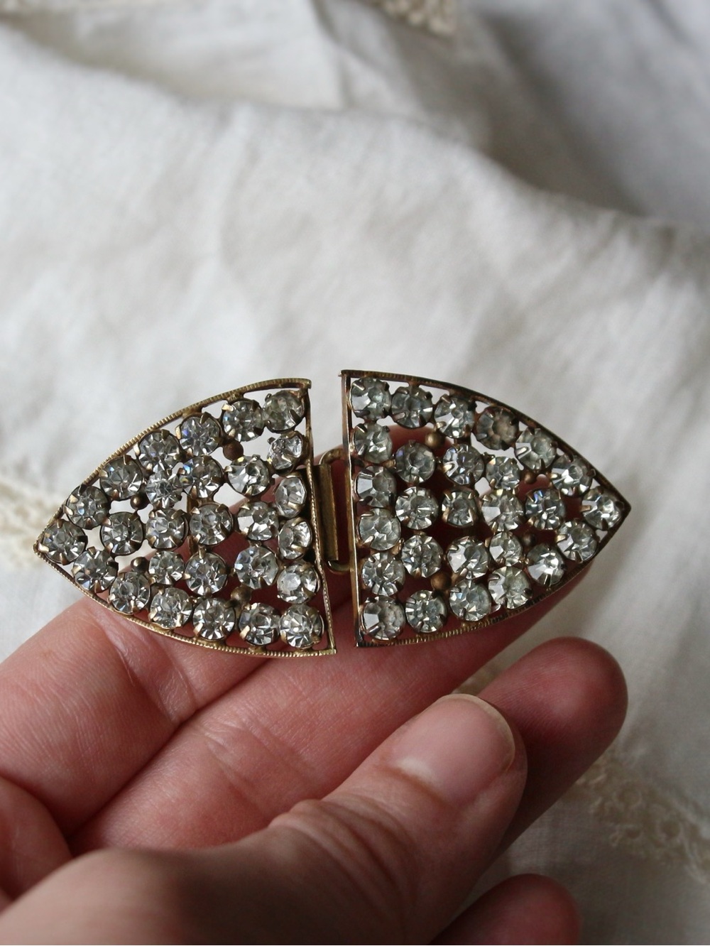 1920-30's Art Deco Chechoslovakian Rhinestone Brass Sash Buckle